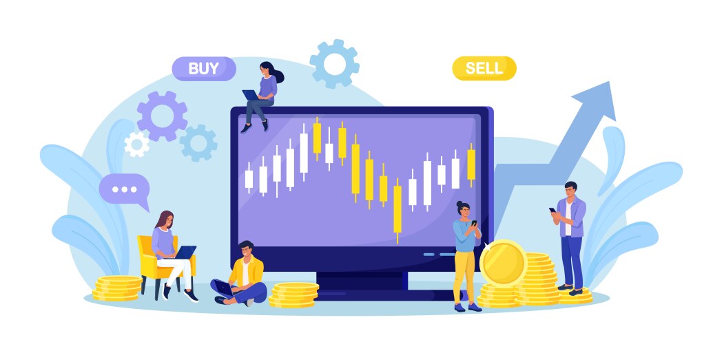 Tiny people stock traders buy and sell shares vector image