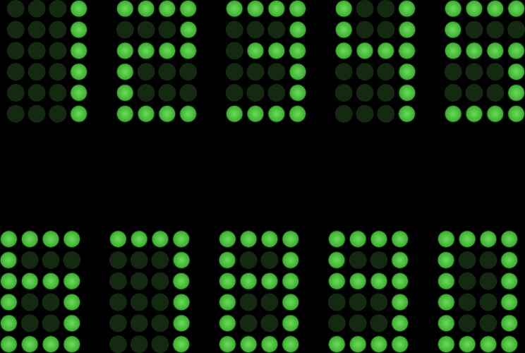Digital table neon font with grid led nubmers vector image