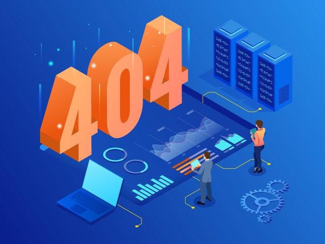 Isometric error 404 page layout design vector image