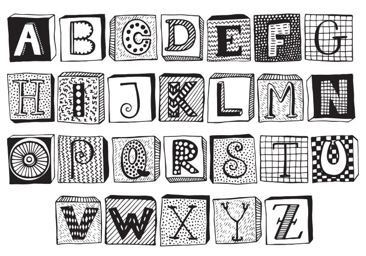 hand drawn fancy alphabet on blocks vector image vector image