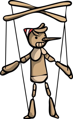 Wooden puppet buratino with strings raster vector image