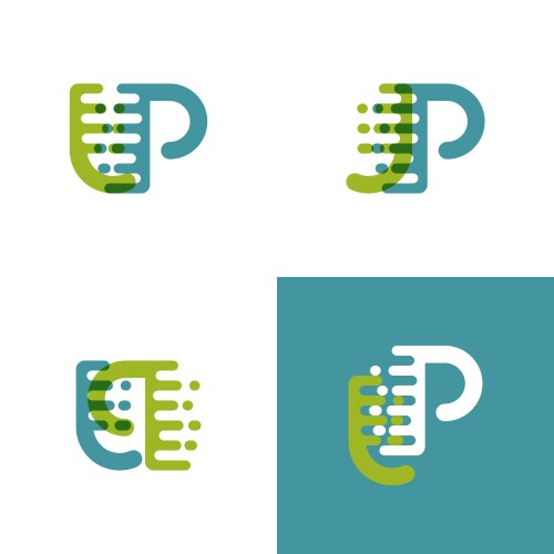 Jp letters logo with accent speed in light green vector image