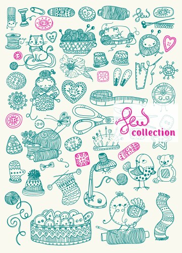 Sewing kit doodles Royalty Free Vector Image - VectorStock