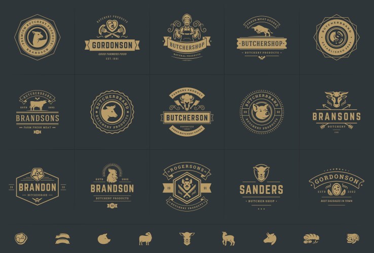 Butcher shop logos set good vector image