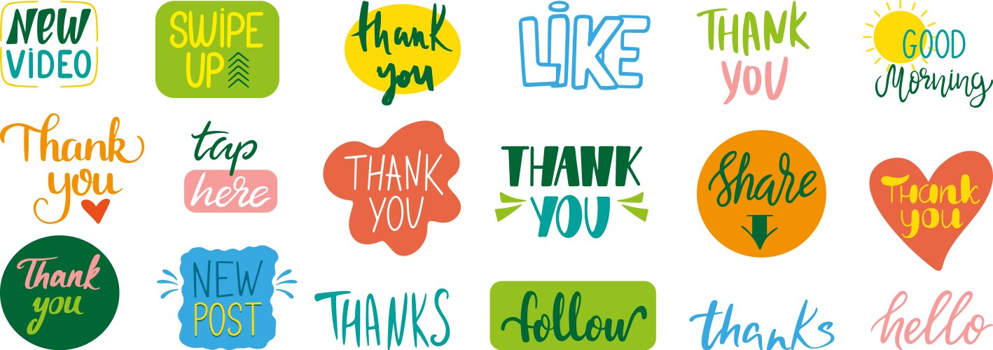 Social media phrases handwritten posts stickers vector image