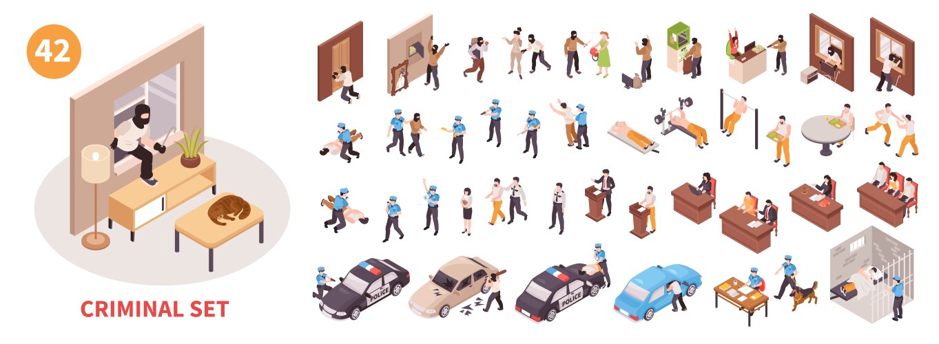 Jail prison isometric flowchart Royalty Free Vector Image