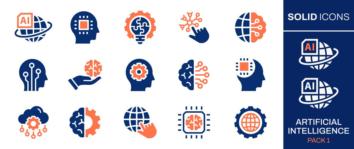 Artificial intelligence icon set collection vector image