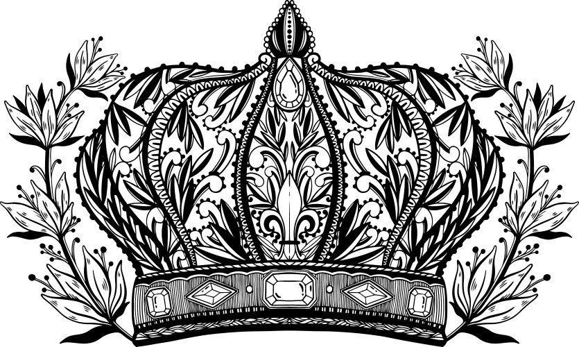 Crown king and queen elegant drawing art black Vector Image