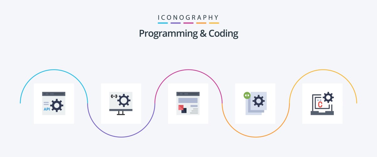 Programming and coding flat 5 icon pack including vector image
