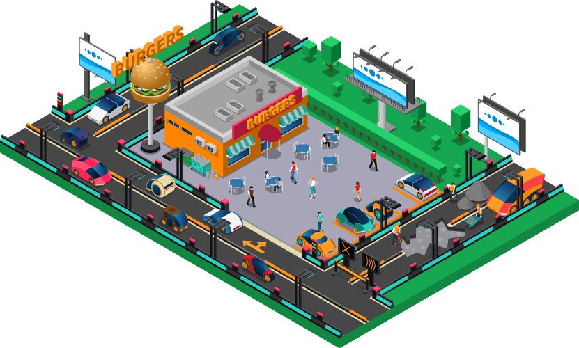 Modern isometric city with people walking Vector Image