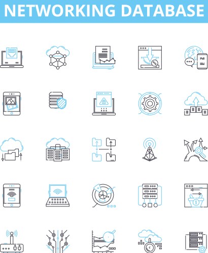 Networking database line icons set network vector image