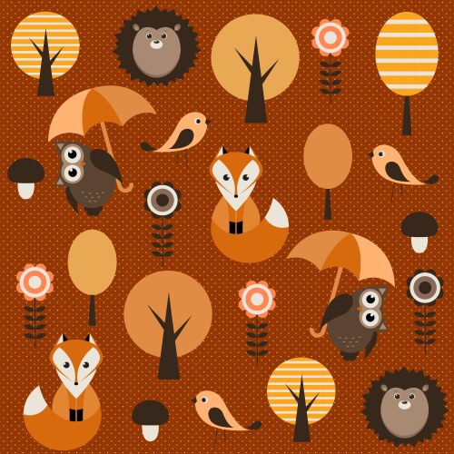 Autumn forest with animals Vector Image