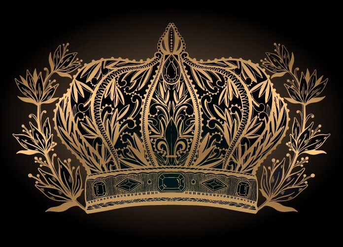 Crown king and queen elegant drawing art gold Vector Image