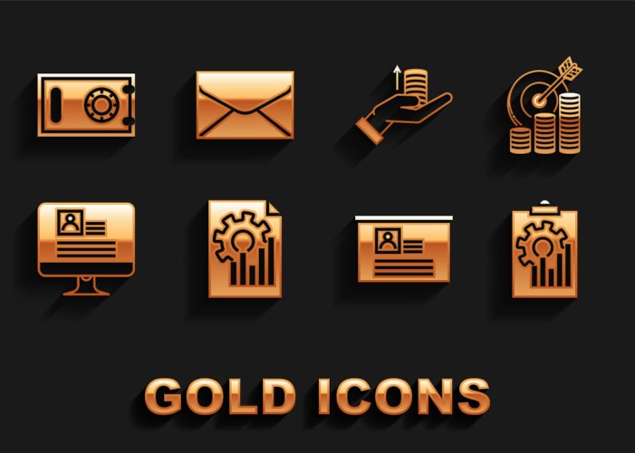 Set document with graph chart target coin symbol vector image