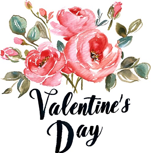 Watercolor Valentine's Day Flowers Vector Image