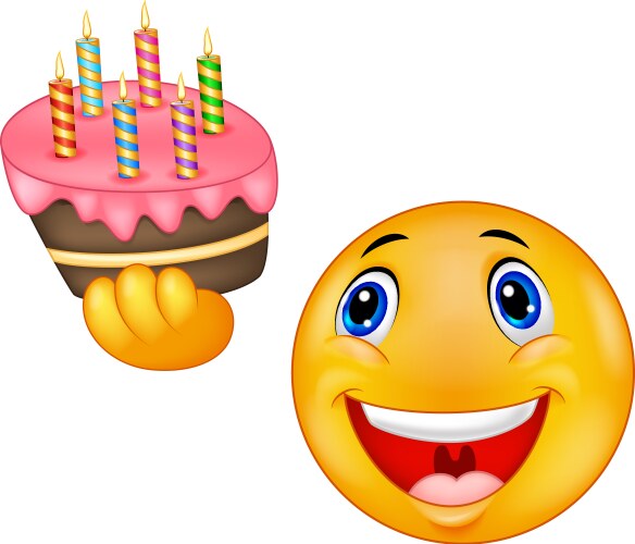 Smiley emoticon holding birthday cake vector image