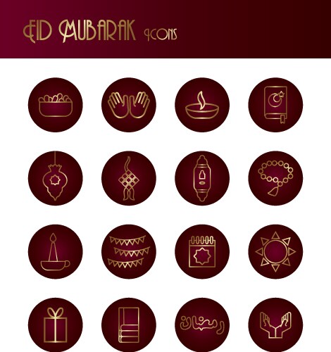 Ramadam kareem set block gradient style icons vector image