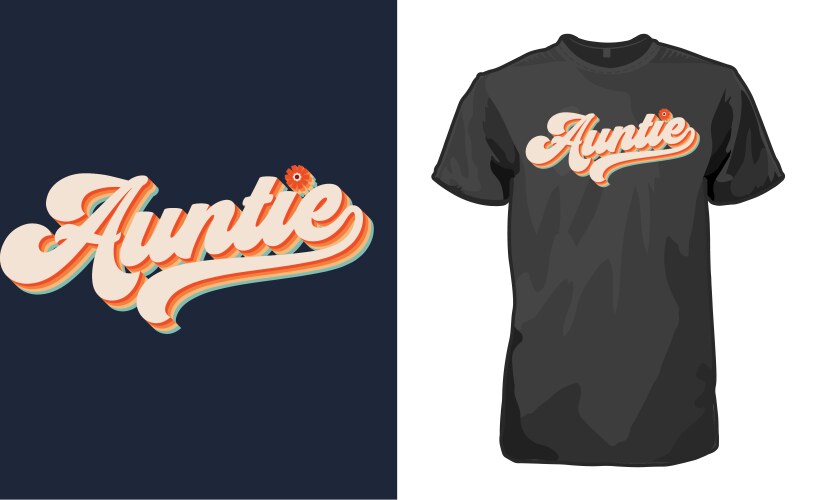 Retro Sunset Auntie Calligraphy Tee Vector Image
