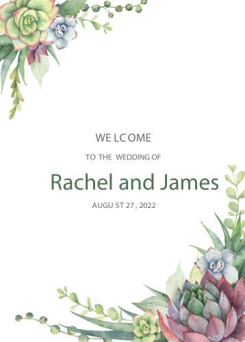 Watercolor Succulent Wedding Card Vector Image