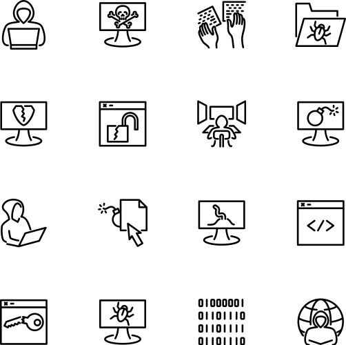 Line icon set related to hacking activity or web vector image