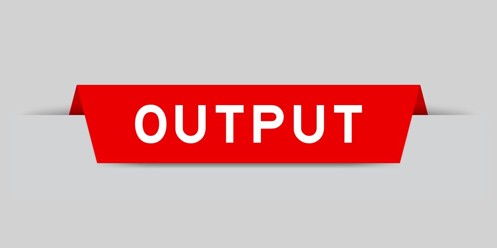 Red color inserted label with word output on gray vector image
