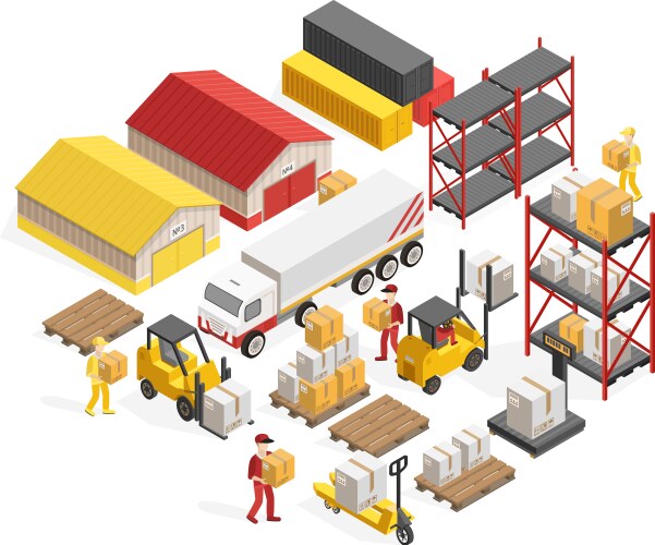 Logistics isometric icons set with cargo trucks Vector Image