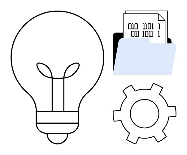 Lightbulb with gear and binary code in a folder vector image