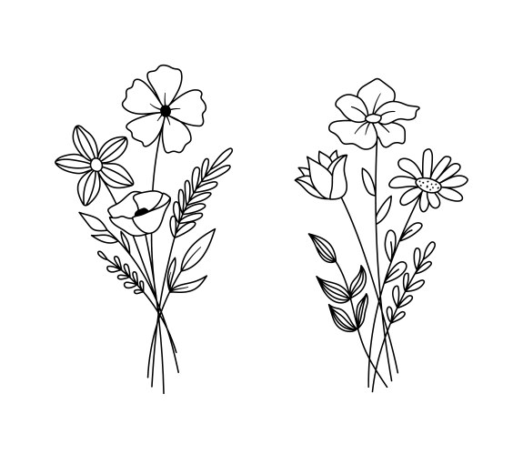 Doodle Bouquet Flowers Set Vector Image