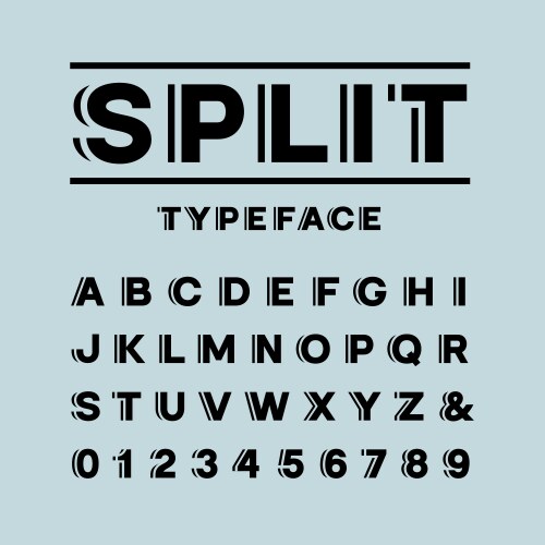 Split Font Alphabet with Dynamic Effect vector image