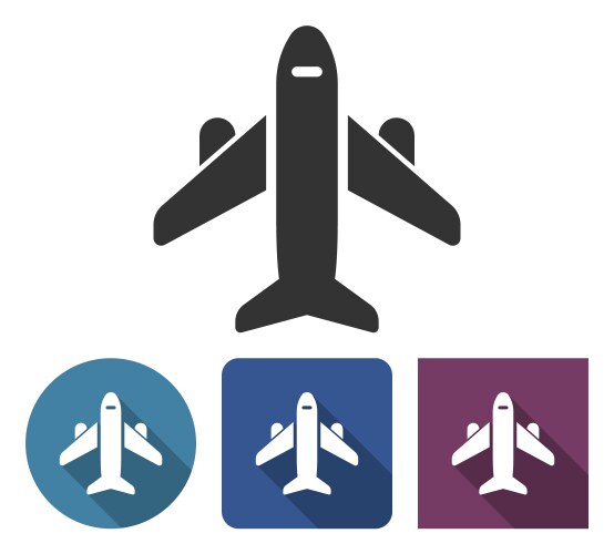 Plane icon in different variants with long shadow vector image