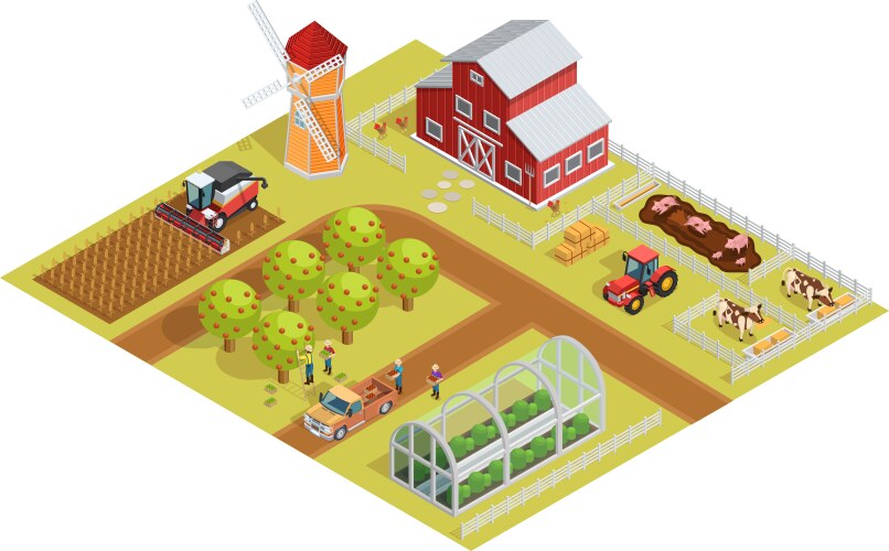 Farm isometric icons collection Royalty Free Vector Image