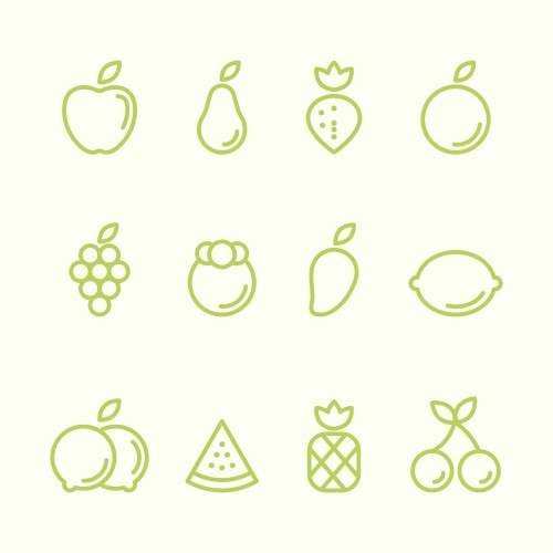 Fruit Icon Set - Flat Outline Vector Image