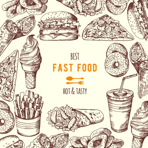 Hand Drawn Fast Food Background Vector Image