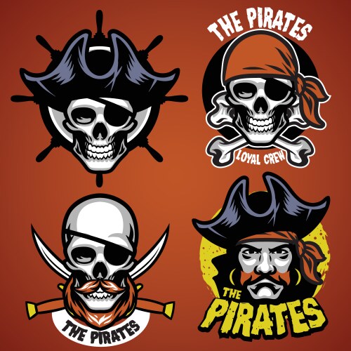 Pirate Badges & Icons Set Vector Image