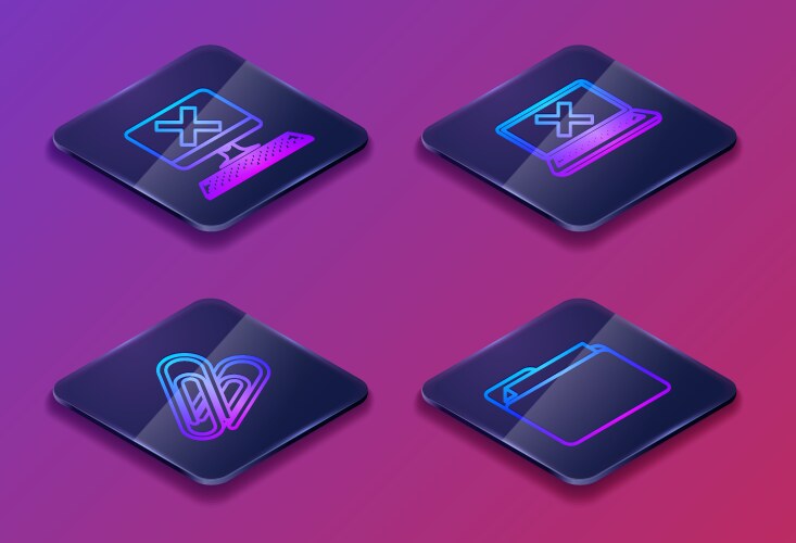 Set isometric line computer with keyboard and x vector image