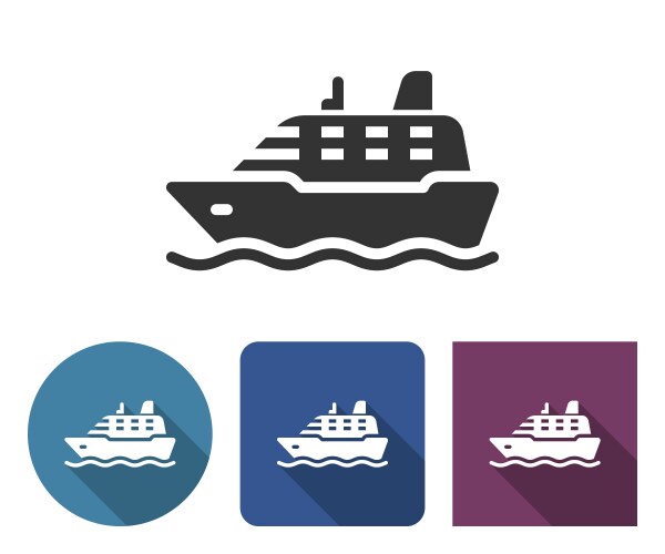 Ship icon in different variants with long shadow vector image