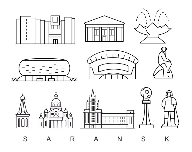 city of saransk in outline style on white vector image