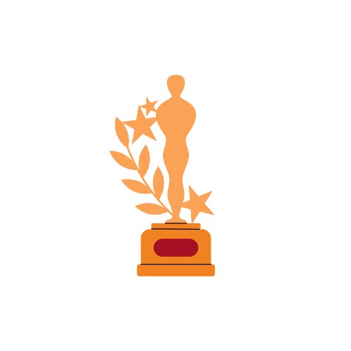 Golden trophy award with sculpture figure flat vector image