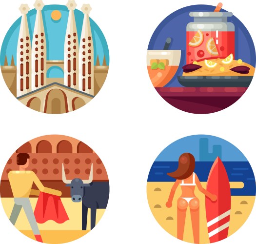 holidays in spain set icons vector image