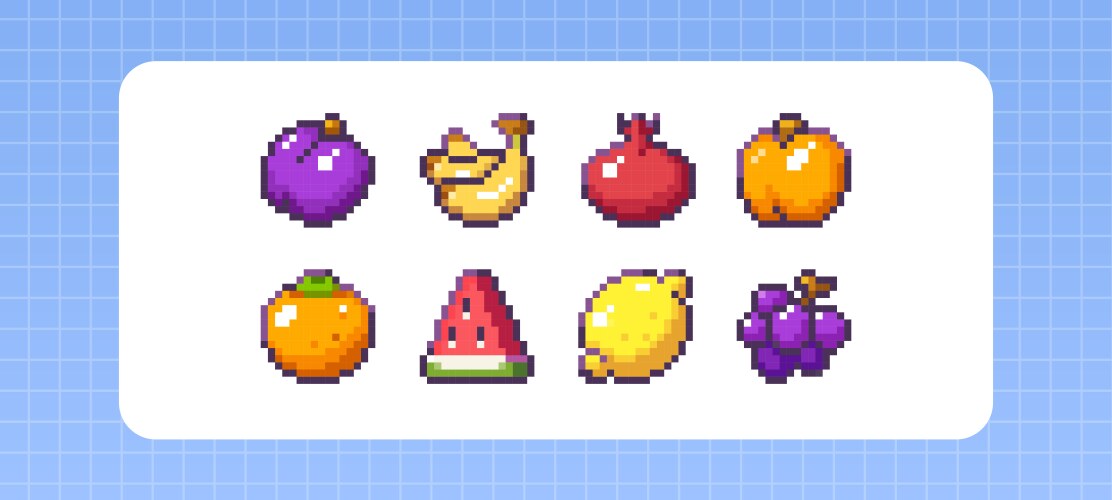Retro Pixel Fruit Icons Vector Image