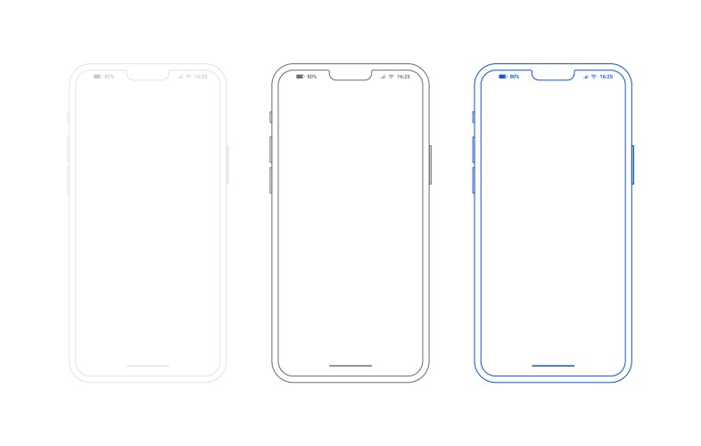 Smartphone outline mockup different colors set vector image