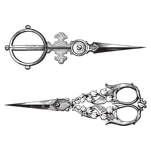 Engraving scissors Royalty Free Vector Image - VectorStock