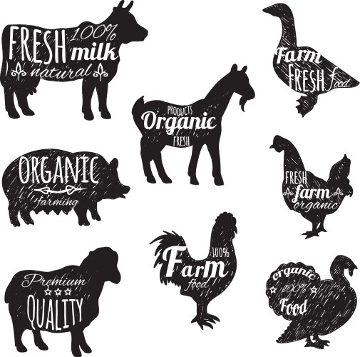 Colored farm animal icon set Royalty Free Vector Image