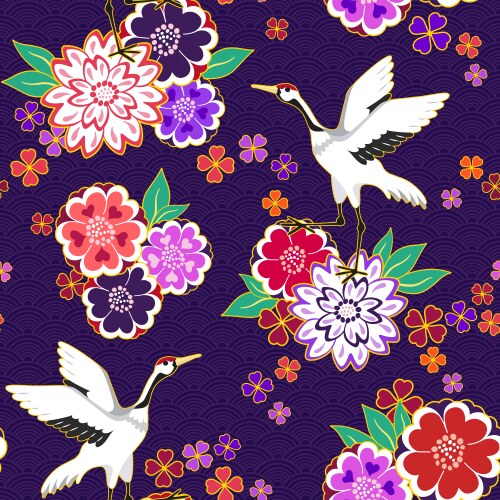Floral Crane Pattern Vector Image