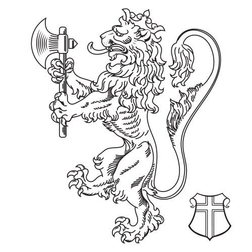 Crowned Lion Holding Axe - Heraldic Arms Vector Image