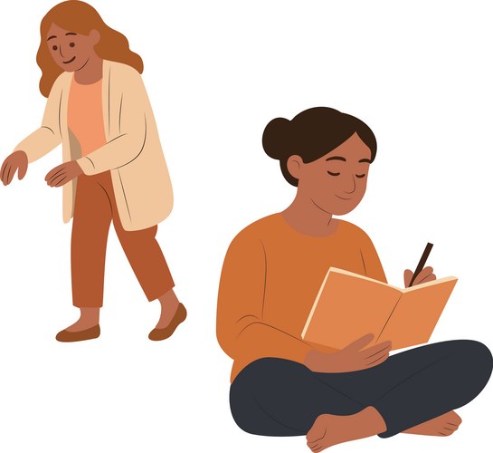 Two women in casual are shown Vector Image
