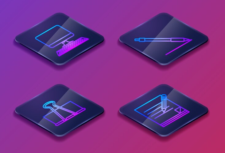 Set isometric line computer monitor with keyboard vector image