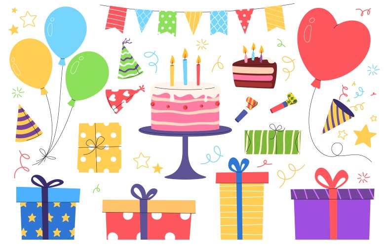 Birthday set of decorative elements colorful Vector Image