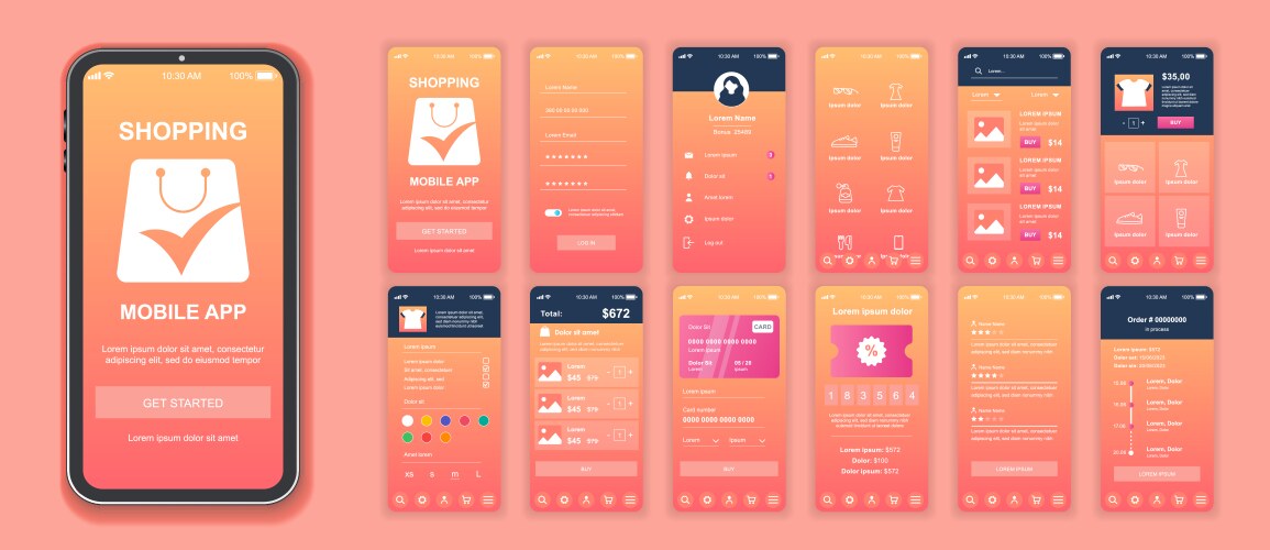 shopping mobile app interface screens template set vector