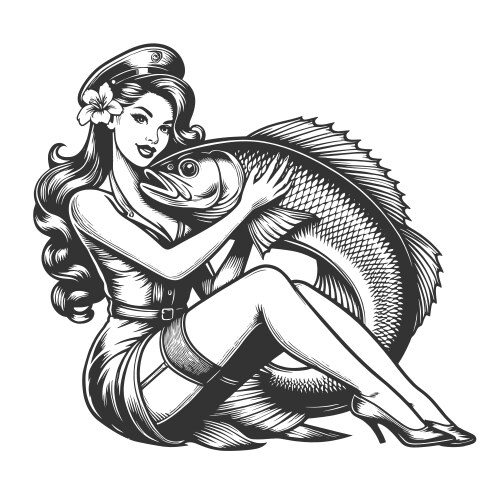 Retro woman with giant fish Vector Image